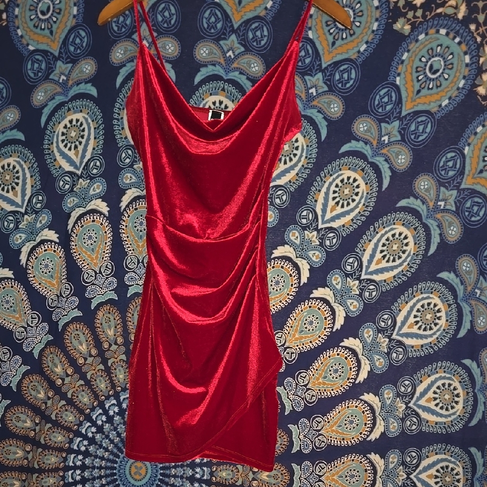 Sexy Red Velour Mini Dress Size Small